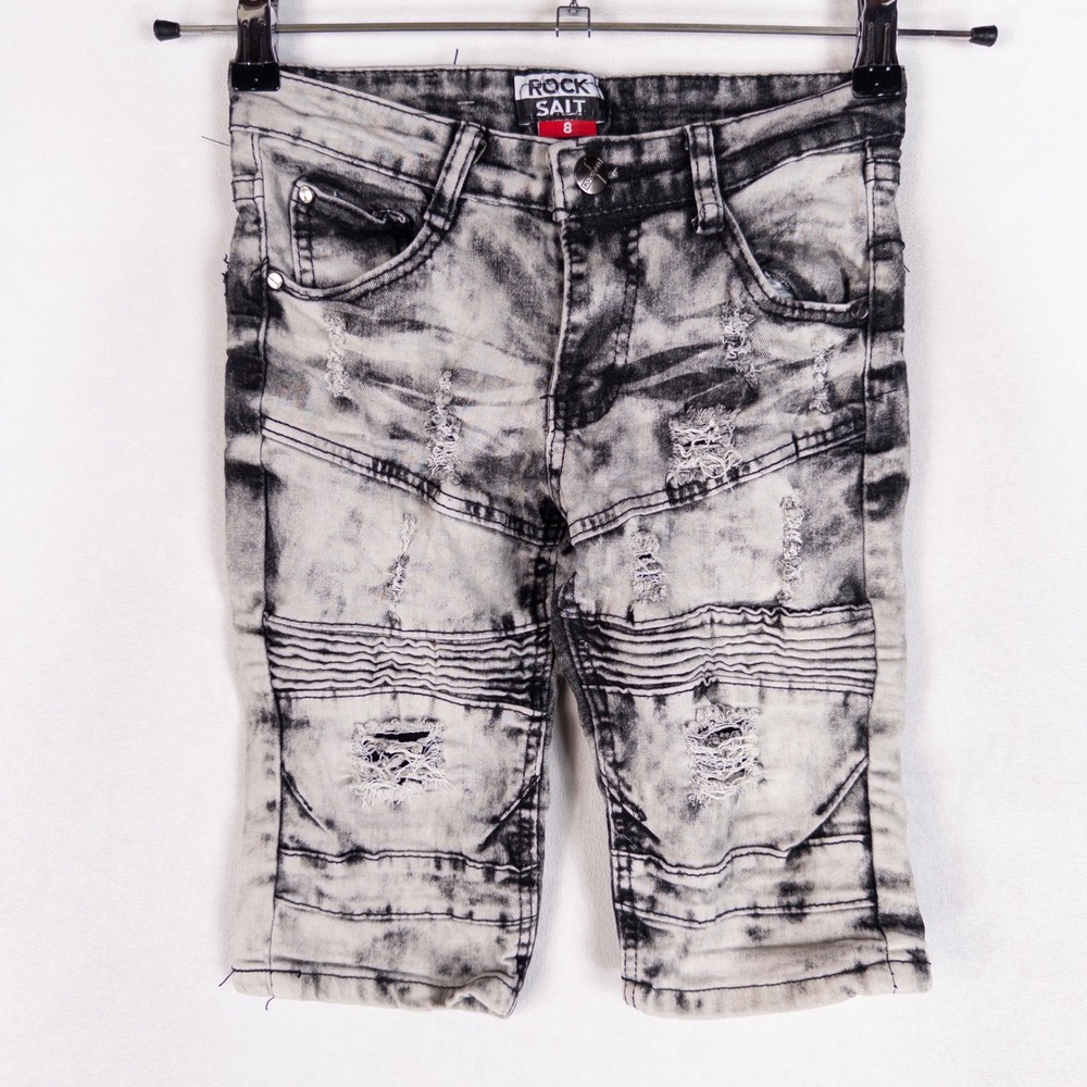 Rock Salt Boys Denim Shorts Size 8 Gray Acid Wash Distressed Moto Streetwear